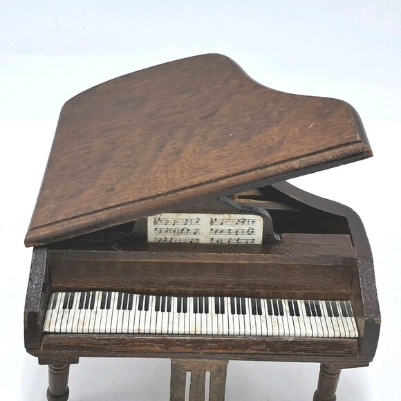 Miniature Grand Piano & Bench Walnut Furniture Doll House Vintage Wooden - Picture 3 of 14